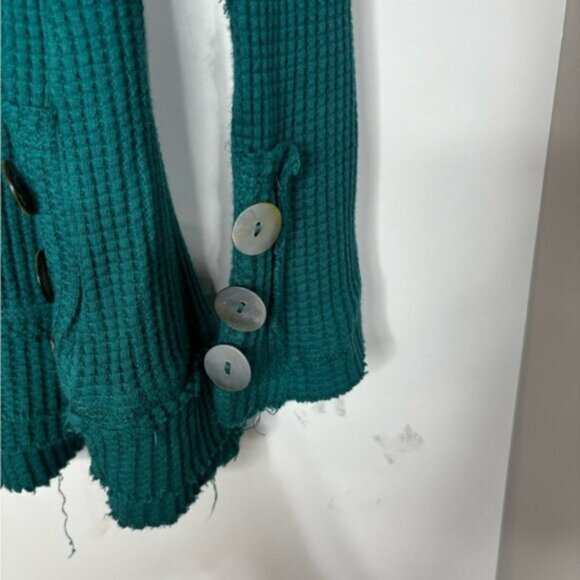 Soft Surroundings Waffle Knit Top Women’s Medium Teal Boho Decorative Buttons - Picture 7 of 12